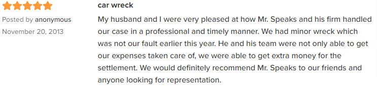 Avvo Client Review Anonymous Car Accident Case | Wilmington | NC, USA | Call (910) 341-7570