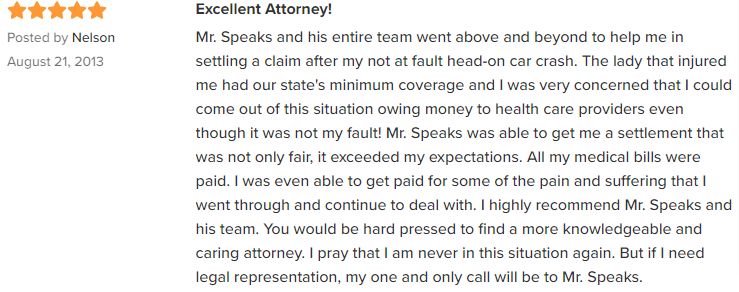 Avvo Client Review Nelson Car Accident Case | Wilmington, NC | Call (910) 341-7570